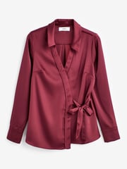 Red Satin Wrap Long Sleeve Shirt - Image 5 of 6