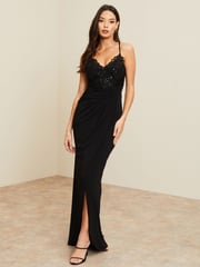 Lipsy Black Applique Lace Cami Maxi Dress - Image 1 of 4