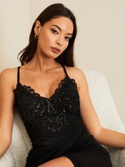 Lipsy Black Applique Lace Cami Maxi Dress - Image 4 of 4