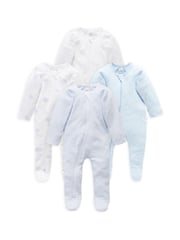 Purebaby Blue Zip 100% Cotton Sleepsuits 4 Pack - Image 2 of 3
