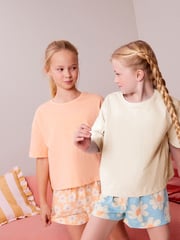 Fluro Orange/Blue Floral Short Pyjamas 2 Pack (3-16yrs) - Image 1 of 8