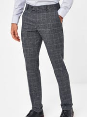 Navy Blue Slim Fit Check Suit: Trousers - Image 1 of 3