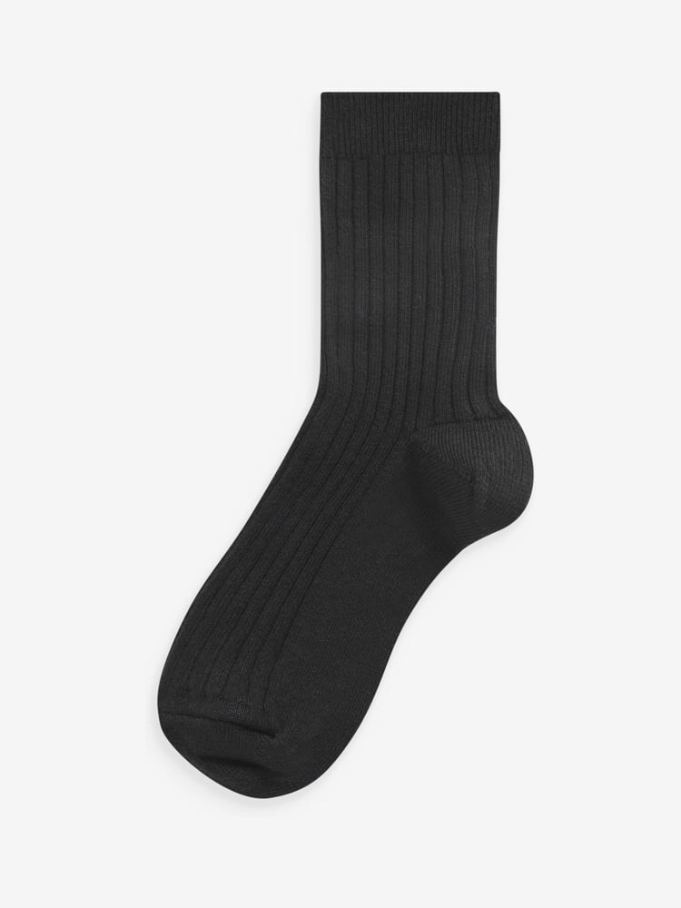 Black Ribbed Cotton Rich Socks 7 Pack - Image 2 of 2 Black Ribbed Cotton Rich Socks 7 Pack - Image 2 of 2