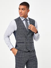 Navy Blue Check Suit: Waistcoat - Image 1 of 4