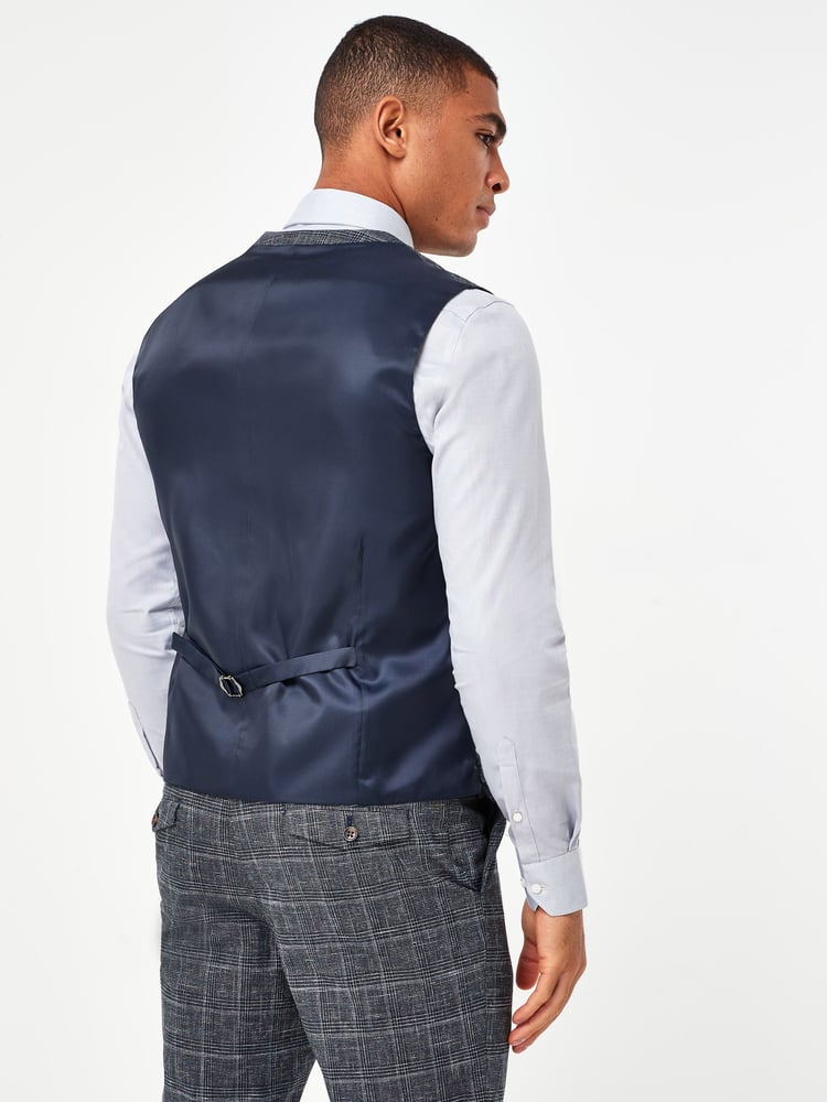 Navy Blue Check Suit: Waistcoat - Image 2 of 4