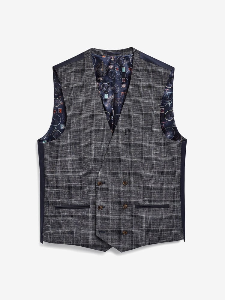 Navy Blue Check Suit: Waistcoat - Image 4 of 4