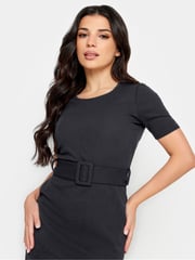 PixieGirl Petite Black Buckle Belted Scuba Midi Dress - Image 4 of 5