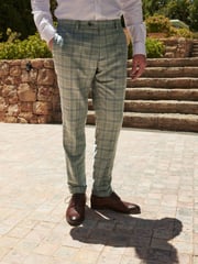 Green Skinny Fit Trimmed Check Suit Trousers - Image 1 of 7