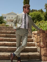 Green Skinny Fit Trimmed Check Suit Trousers - Image 2 of 7