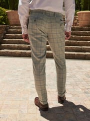 Green Skinny Fit Trimmed Check Suit Trousers - Image 3 of 7