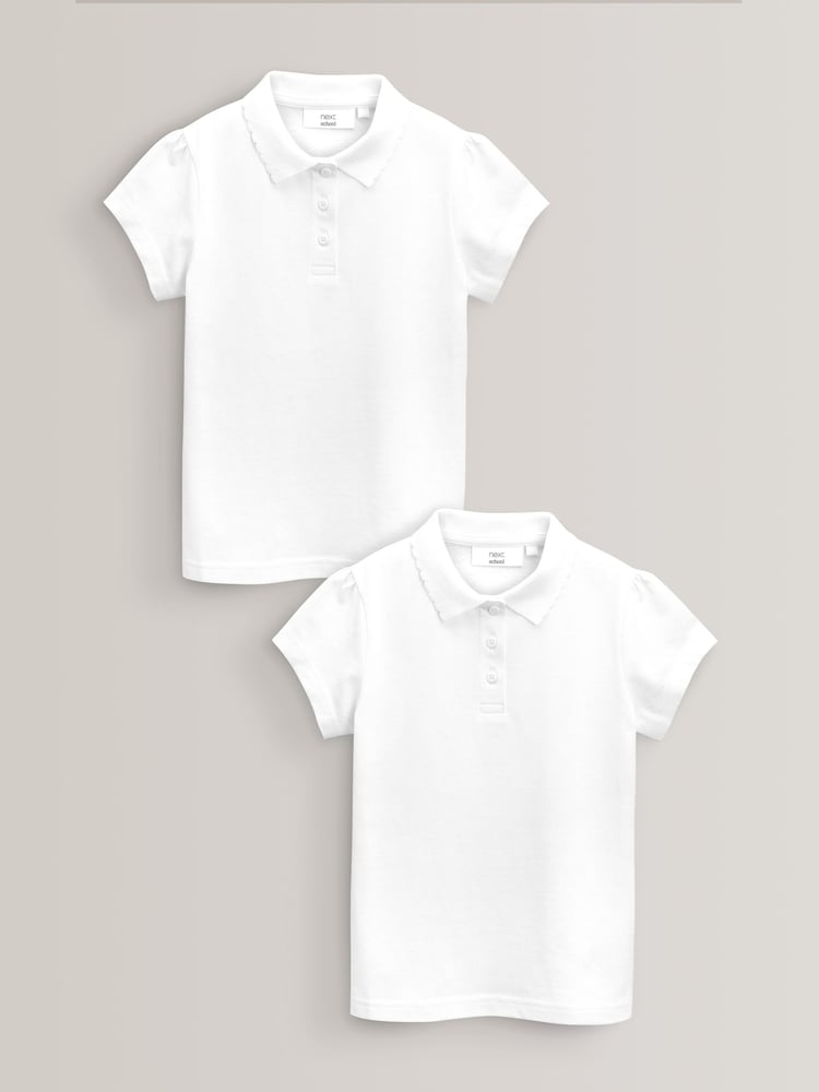 White Regular Fit 100% Cotton Short Sleeve Polo Shirts 2 Pack (3-16yrs) - Image 1 of 6