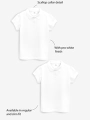 White Regular Fit 100% Cotton Short Sleeve Polo Shirts 2 Pack (3-16yrs) - Image 3 of 6