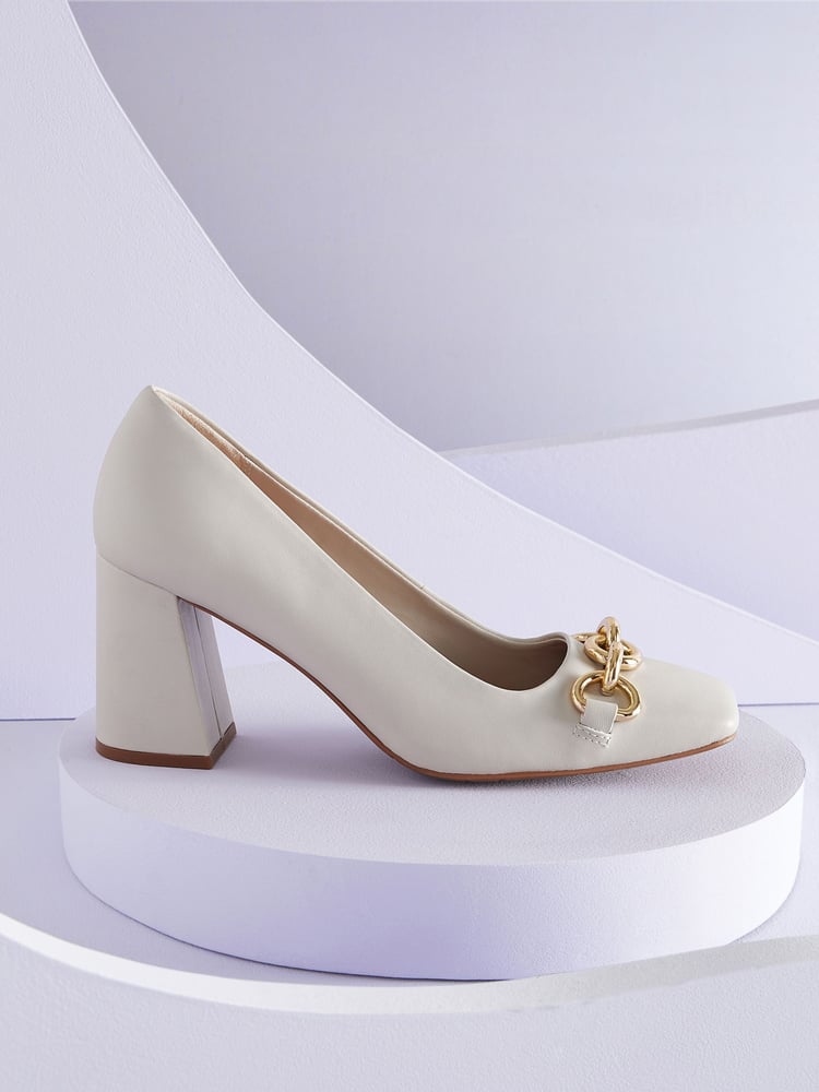 Bone Regular/Wide Fit Forever Comfort® With Motionflex Hardware Trim Square Toe Court Shoes - Image 1 of 6