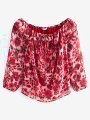 Red/White Floral Corsage Halter Neck Long Sleeve Top - Image 5 of 6