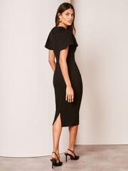 Lipsy Black Short Flutter Sleeve Midi Bodycon Dress - Image 2 of 4