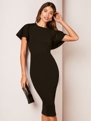 Lipsy Black Short Flutter Sleeve Midi Bodycon Dress - Image 3 of 4