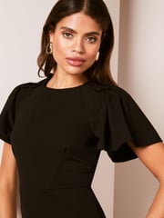 Lipsy Black Short Flutter Sleeve Midi Bodycon Dress - Image 4 of 4