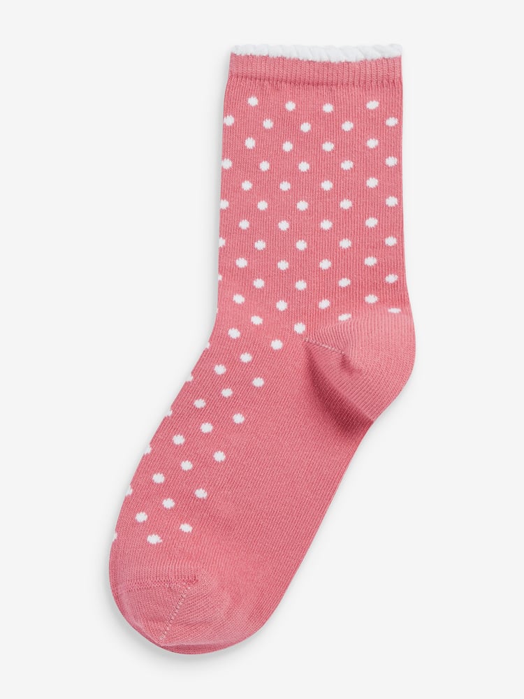 Pink 7 Pack Cotton Rich Pretty Ankle Socks - Image 2 of 8