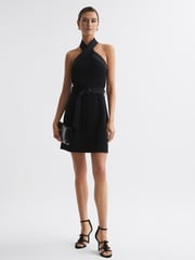 Reiss Black Alexis Fitted Halter Neck Mini Dress - Image 1 of 4