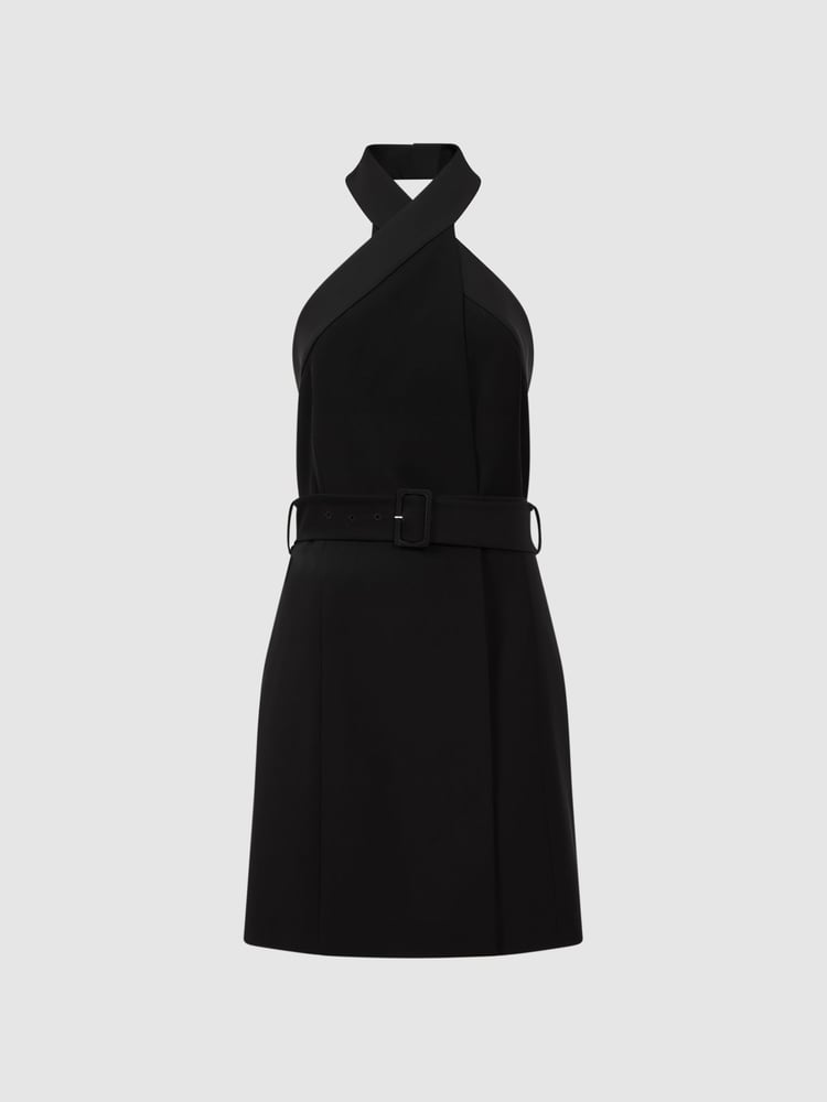 Reiss Black Alexis Fitted Halter Neck Mini Dress - Image 2 of 4