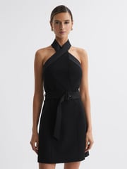 Reiss Black Alexis Fitted Halter Neck Mini Dress - Image 3 of 4