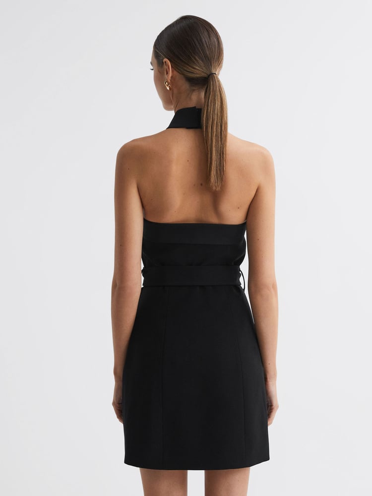 Reiss Black Alexis Fitted Halter Neck Mini Dress - Image 4 of 4