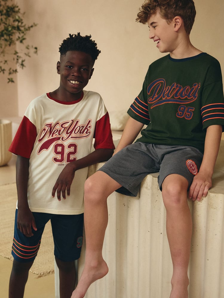 Red/Green Varsity Short Pyjamas 2 Pack (3-16yrs) - Image 1 of 8