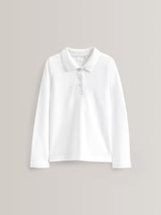 White 100% Cotton Long Sleeve School Polo Tops 2 Pack (3-16yrs) - Image 1 of 4