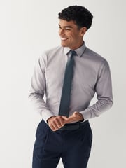 Grey/Blue Geometric Slim Fit Single Cuff Shirt And Tie Pack - Image 1 of 6