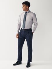 Grey/Blue Geometric Slim Fit Single Cuff Shirt And Tie Pack - Image 2 of 6