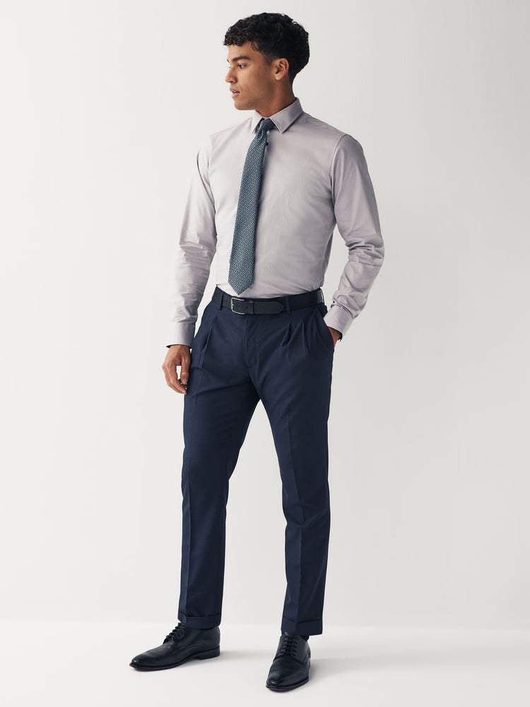 Grey/Blue Geometric Slim Fit Single Cuff Shirt And Tie Pack - Image 2 of 6