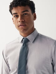 Grey/Blue Geometric Slim Fit Single Cuff Shirt And Tie Pack - Image 4 of 6