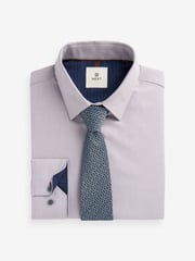 Grey/Blue Geometric Slim Fit Single Cuff Shirt And Tie Pack - Image 5 of 6