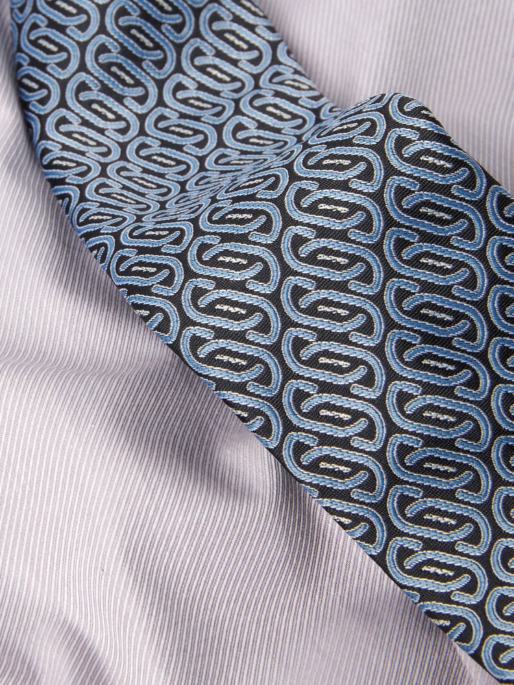 Grey/Blue Geometric Slim Fit Single Cuff Shirt And Tie Pack - Image 6 of 6
