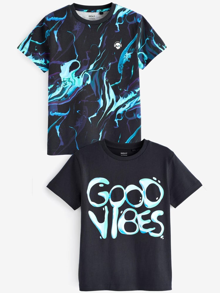 Black Good Vibes Graphic Short Sleeve T-Shirts 2 Pack (3-16yrs) - Image 1 of 3