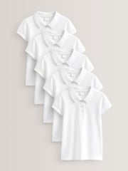 White Regular Fit 100% Cotton Short Sleeve Polo Shirts 5 Pack (3-16yrs) - Image 1 of 6