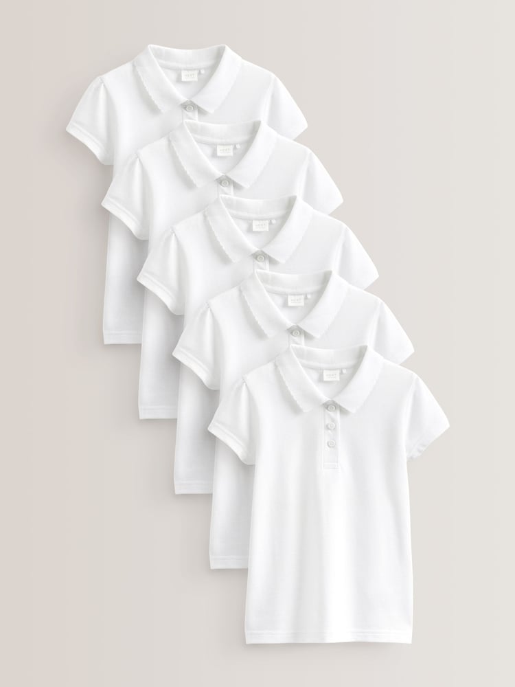 White Regular Fit 100% Cotton Short Sleeve Polo Shirts 5 Pack (3-16yrs) - Image 1 of 6