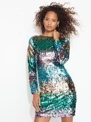 Aqua Blue Long Sleeve Sequin Mini Dress - Image 1 of 6