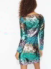 Aqua Blue Long Sleeve Sequin Mini Dress - Image 3 of 6