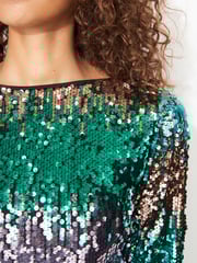 Aqua Blue Long Sleeve Sequin Mini Dress - Image 4 of 6