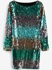 Aqua Blue Long Sleeve Sequin Mini Dress - Image 5 of 6