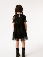 Black Sparkle Mesh Short Sleeve Tiered Party Dress (3-16yrs) - Image 5 of 8
