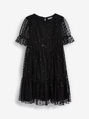 Black Sparkle Mesh Short Sleeve Tiered Party Dress (3-16yrs) - Image 6 of 8