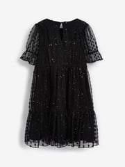 Black Sparkle Mesh Short Sleeve Tiered Party Dress (3-16yrs) - Image 7 of 8