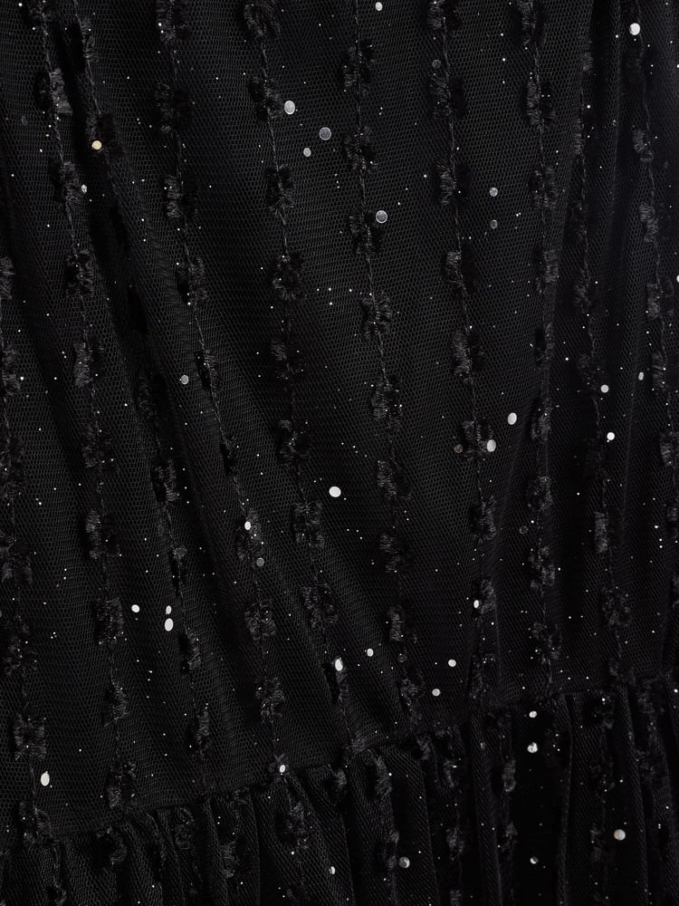 Black Sparkle Mesh Short Sleeve Tiered Party Dress (3-16yrs) - Image 8 of 8