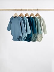 Modern Blue 5 Pack Baby Long Sleeve Bodysuits - Image 1 of 14
