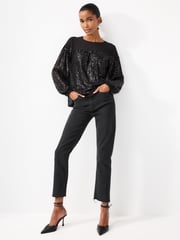 Black Long Sleeve Sequin Sparkle Top - Image 1 of 6