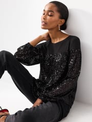 Black Long Sleeve Sequin Sparkle Top - Image 2 of 6