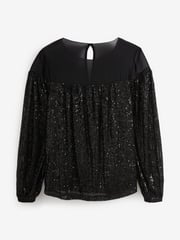 Black Long Sleeve Sequin Sparkle Top - Image 5 of 6