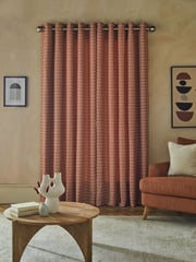 Orange/Neutral Woven Geometric Eyelet Lined Curtains - Image 2 of 6